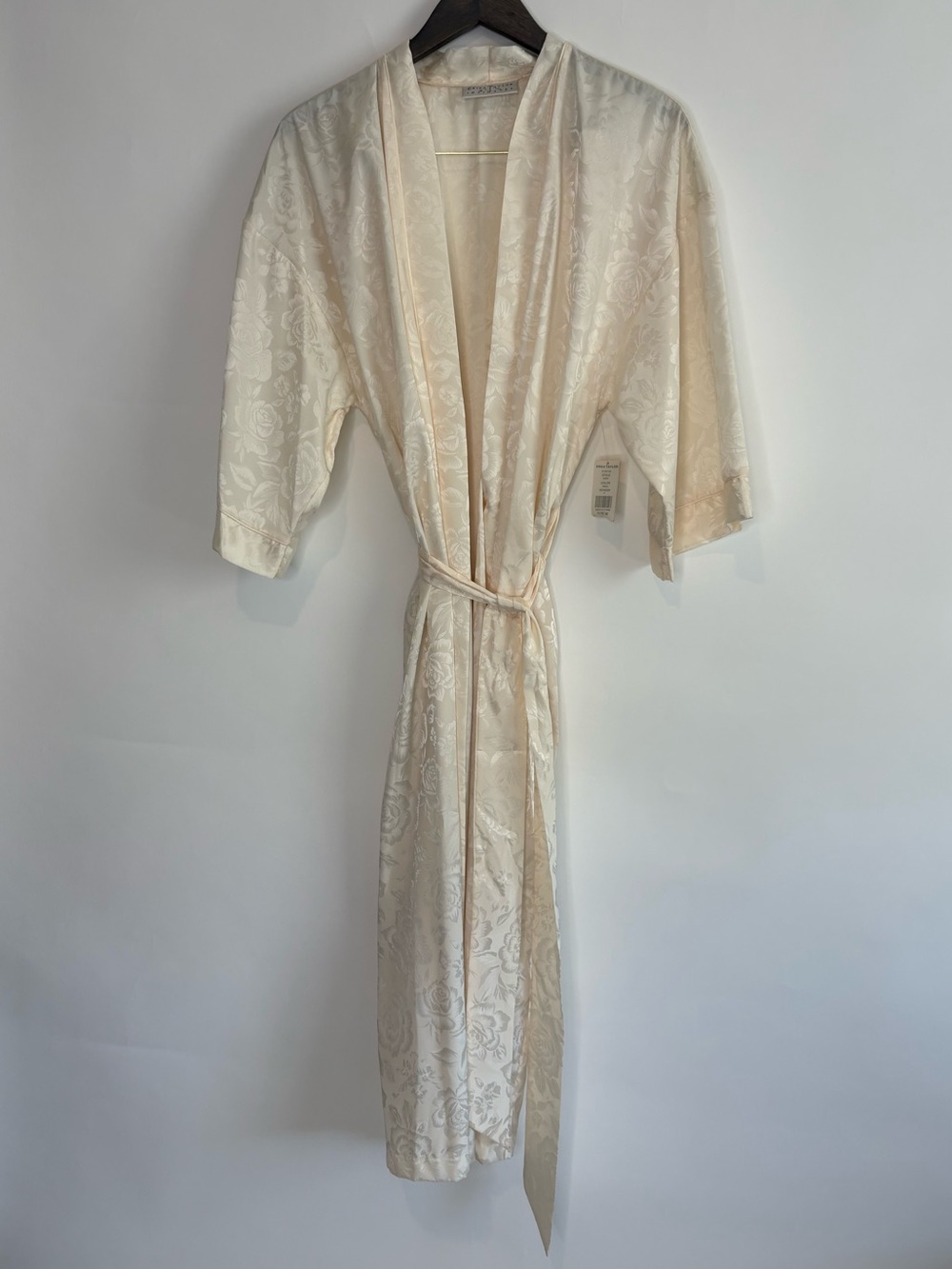 VTG Erika Taylor Kimono Robe Cream Satin Floral Rose Intimates Night Gown